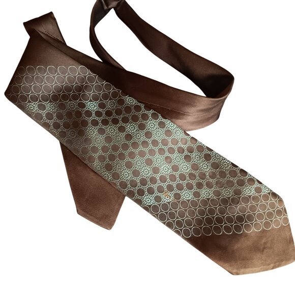 Vintage Silk Brown Tie With Teal Circle Pattern All Silk Mens 58" 3.5" wide - Picture 1 of 3